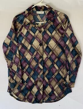 Graver Studio Geometric Print Velvet Shirt Women’s L/XL Shoulder Pads A179